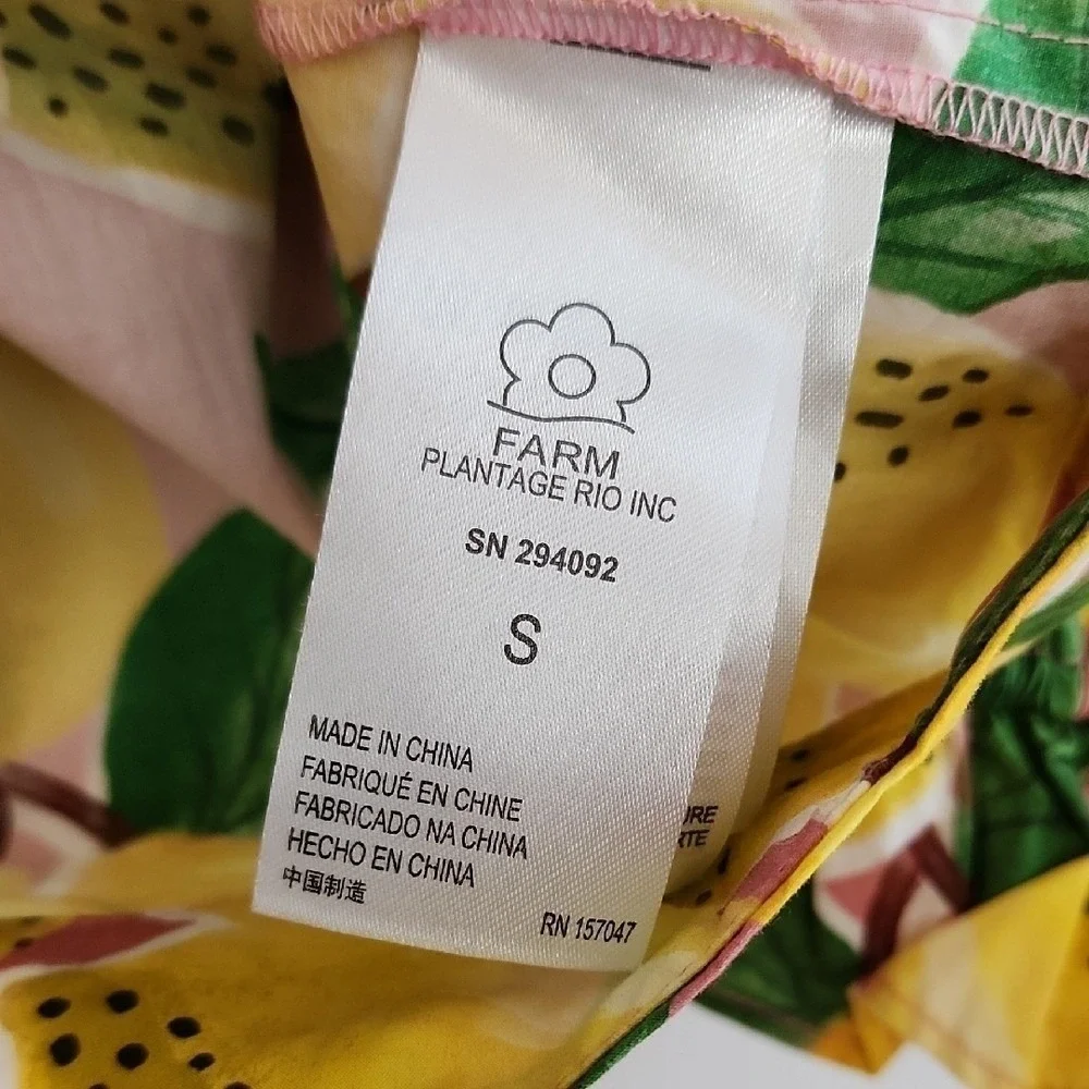 Farm Rio Fresh Lemons Puff Sleeves Shirt Womens Small Yellow Tropical Boho NWT